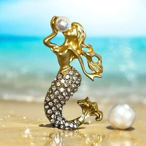 Retro Mermaid Brooch with Rhinestones - Elegant Lapel Pin for Dresses, Coats,...